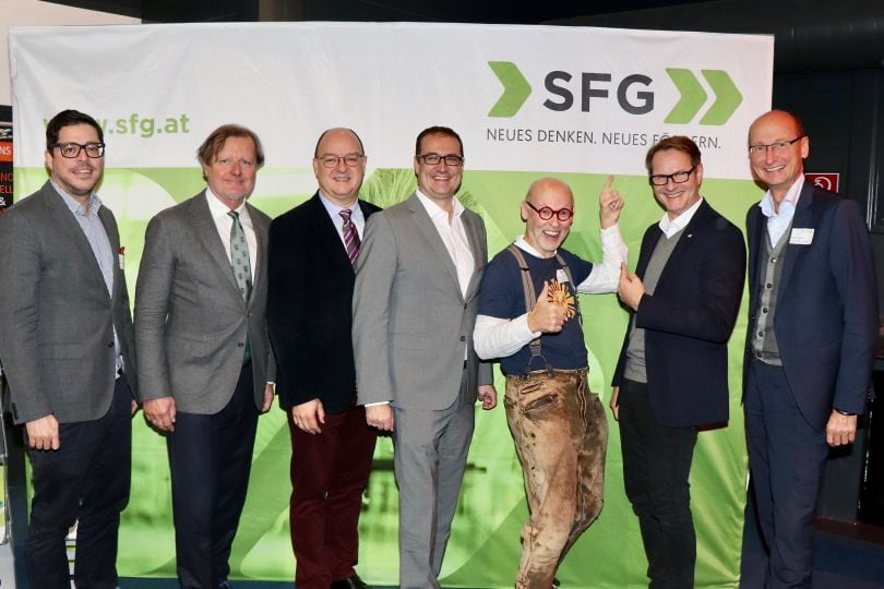 Florian Ferl (Regionalstellenleiter, WKO-HF), Prof. Michael Steiner (KF-UNI-Graz), Edgar Ahn (CIO, BDI BioLife Science); Christoph Ludwig (GF, SFG); Johannes Gutmann (GF, Sonnentor); Marcus Martschitsch (Bgm., Stadtgemeinde Hartberg); Stefan Lorenzoni (GF, Ökopark Hartberg)