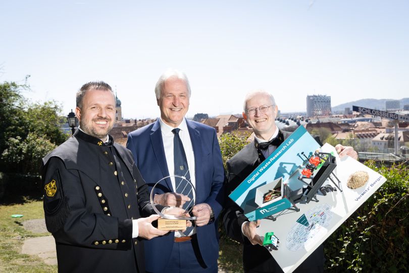 Renato Sarc, Rektor Peter Moser und Roland Pomberger von der Montanuniversität Leoben