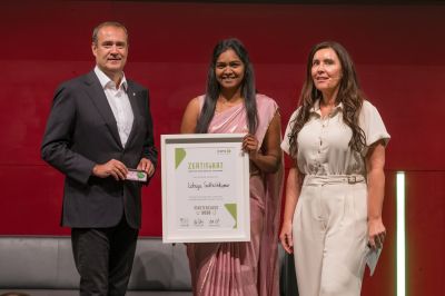 SFG-Geschäftsführer Christoph Ludwig, Lohiya Sathishkumar, Leiterin des Styrian Food Hub Susanne Urschler