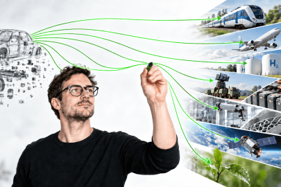 Verschiedene Transportmittel und nachhaltige Mobilitätstechnologien.
